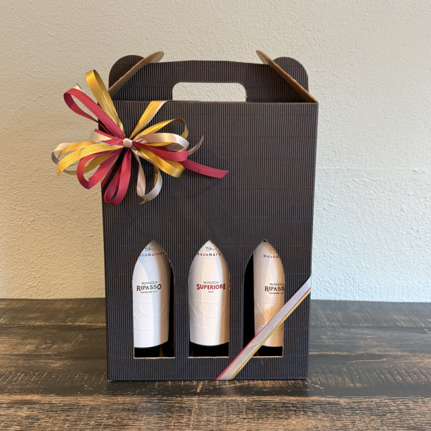 Gaveske med 3 fl. - 2 fl. Ripasso &amp; 1 fl Valpolicella Sup. Maso Maroni